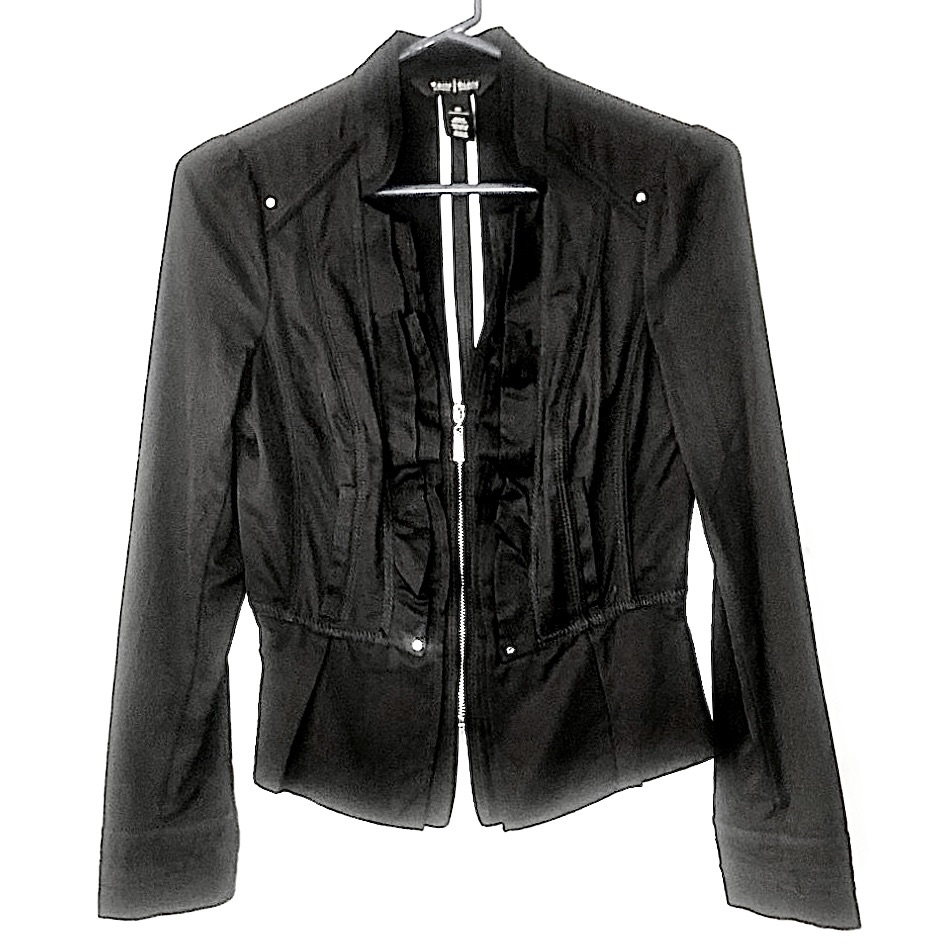 White House Black Market Black Jacket Half Zip Ruffle Size 00